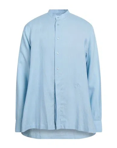 Trussardi Man Shirt Sky Blue Size 17 Linen