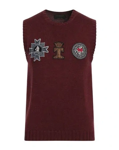 Trussardi Man Sweater Burgundy Size L Virgin Wool In Red