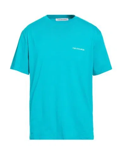 Trussardi Man T-shirt Turquoise Size Xl Cotton, Elastane In Blue