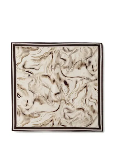 Trussardi Marble-print Bordered Scarf In Brown