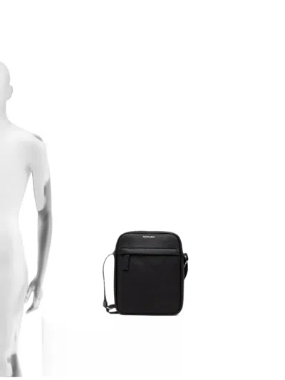 Trussardi Medium Logo-print Pebbled Messenger Bag In Black