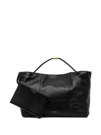 Trussardi Orbita Leather Tote Bag In Black