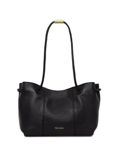 Trussardi Orbita Logo-print Leather Tote Bag In Black