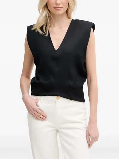 Trussardi Padded-shoulder V-neck Top In Black