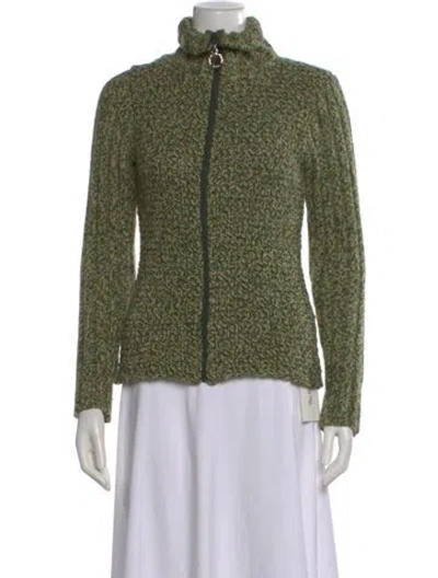 Pre-owned Trussardi Patterned Mock Neck Sweater In Green