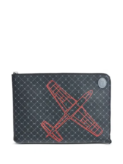 Trussardi Plane-print Monogram Clutch Bag In Blue