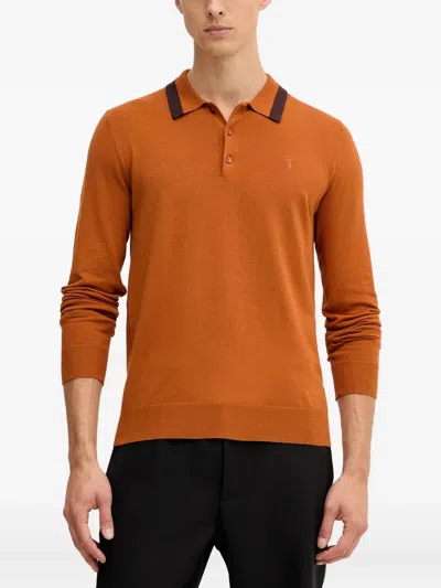 Trussardi Polo-collar Long-sleeve Polo Shirt In Orange