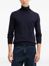 Trussardi Roll-neck Embroidered Sweater In Blue