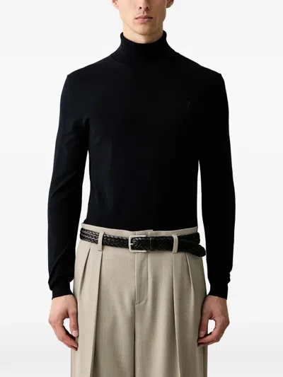 Trussardi Roll-neck Embroidered-logo Sweater In Black