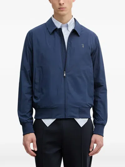 Trussardi Shirt-collar Zip-up Jacket In Blue