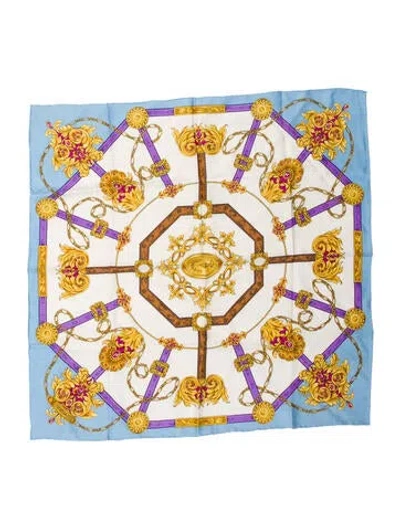 Pre-owned Trussardi Silk Printed Scarf In Blue