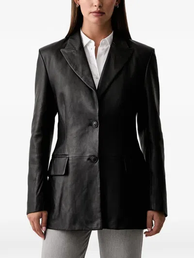 Trussardi Single-breasted Leather Jacket In Black