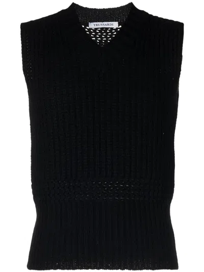 Trussardi Sleeveless V-neck Jumper In Black