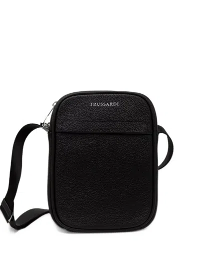 Trussardi Small Office Logo-lettering Cross Body Bag In Black