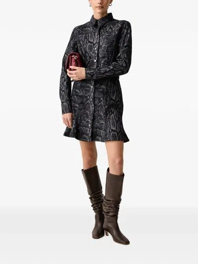 Trussardi Snake-print Ruffled Mini Dress In Black