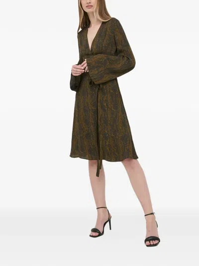 Trussardi Snake-print Wrap Midi Dress In Green
