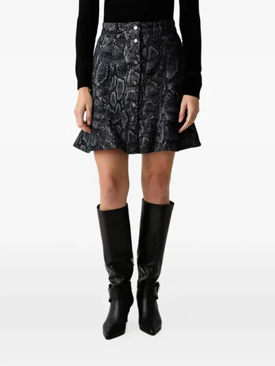Trussardi Snakeskin-effect Button-front Mini Skirt In Black