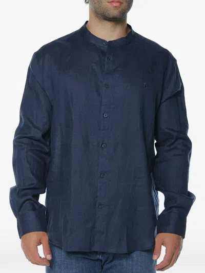 Trussardi Stand-up Collar Shirt In Blue