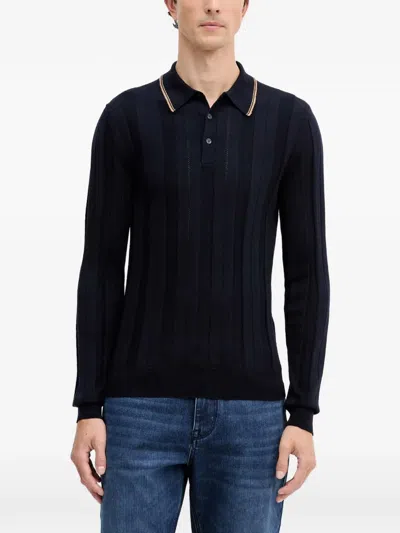 Trussardi Striped Knitted Polo Shirt In Black