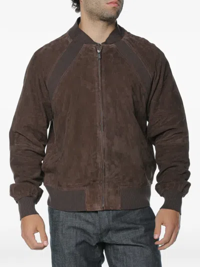 Trussardi Suede Bomber Jacket In Brown