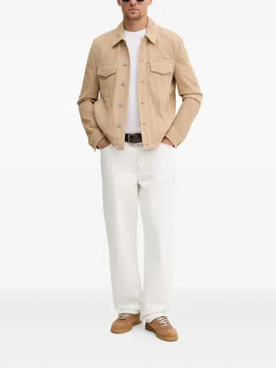 Trussardi Suede-finish Button-up Jacket In Neutral