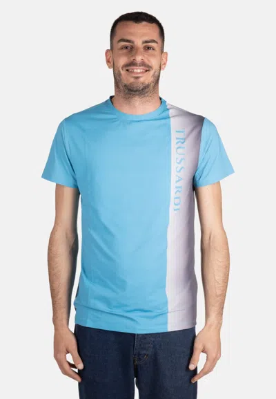 Trussardi T-shirt Vertical Logo In Azzurro