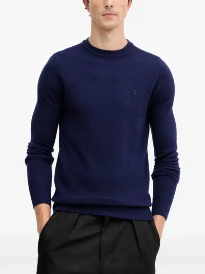 Trussardi Textured Logo Sweater In Blue