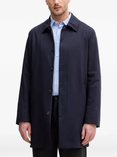 Trussardi Collared Buttoned Coat In Blue