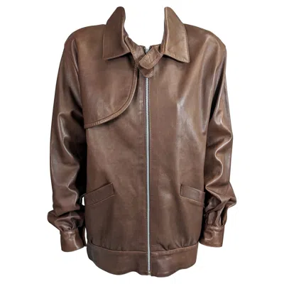Pre-owned Trussardi Vintage  Soft Calf Leather Bomber In Brown