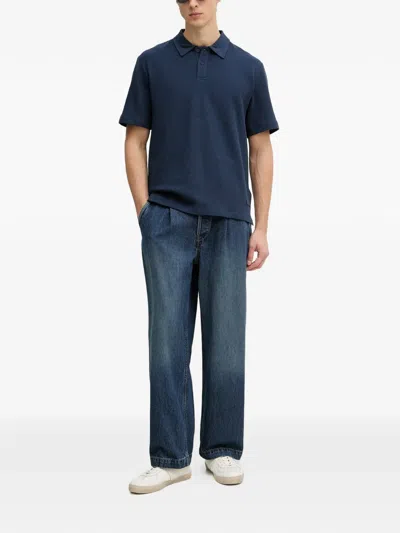 Trussardi Waffle-knit Short-sleeve Polo Shirt In Blue