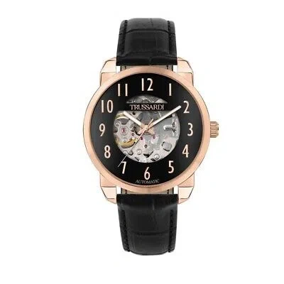 Pre-owned Trussardi Watch  Man Woman T-city Automatic Black Leather/rose Gold R2421154001