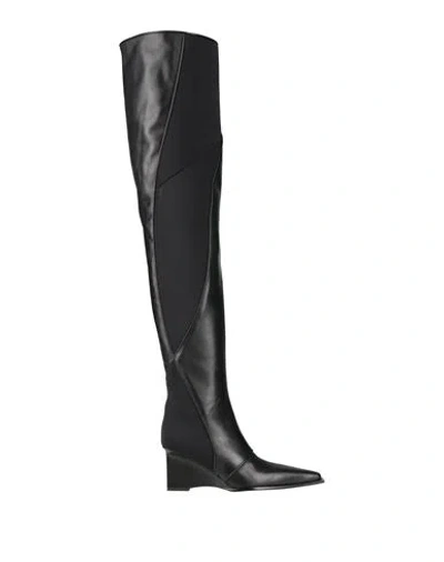 Trussardi Woman Boot Black Size 6.5 Soft Leather, Textile Fibers