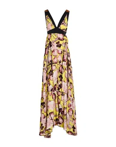 Trussardi Woman Maxi Dress Yellow Size 8 Silk, Lambskin