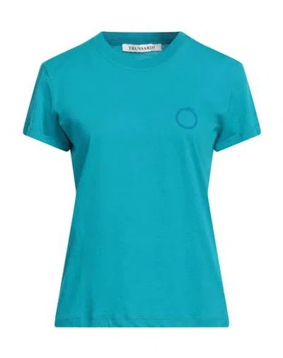 Trussardi Woman T-shirt Turquoise Size M Cotton In Blue