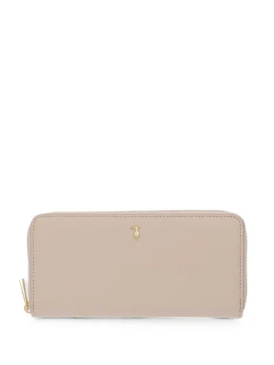 Trussardi Zip Emblem Wallet In Neutral