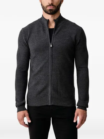 Trussardi Zip-up Ribbed-trim Cardigan In Gray