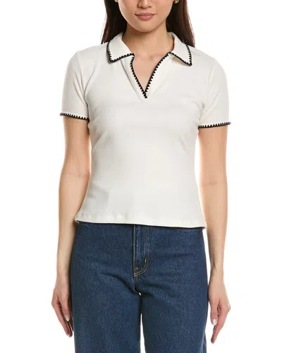 Truth Blanket Stitch Polo Top In White