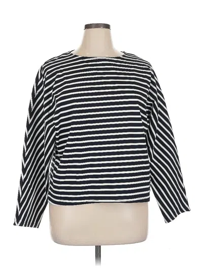 Pre-owned Truth By Republic 3/4 Sleeve Top Black Stripes Pattern Boatneck Tops