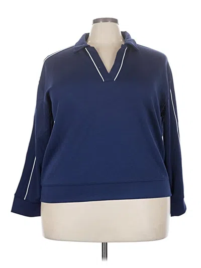 Pre-owned Truth By Republic 3/4 Sleeve Top Blue Collared Neckline Tops