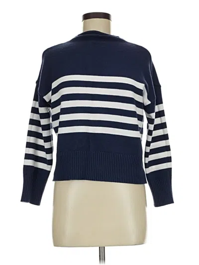 Pre-owned Truth By Republic 3/4 Sleeve Top Blue Stripes Pattern Turtleneck Tops