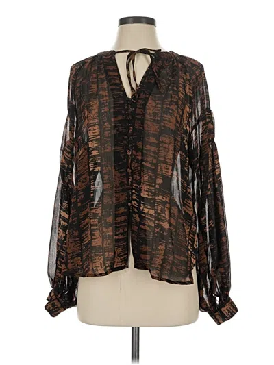 Pre-owned Truth By Republic Long Sleeve Blouse In Brown