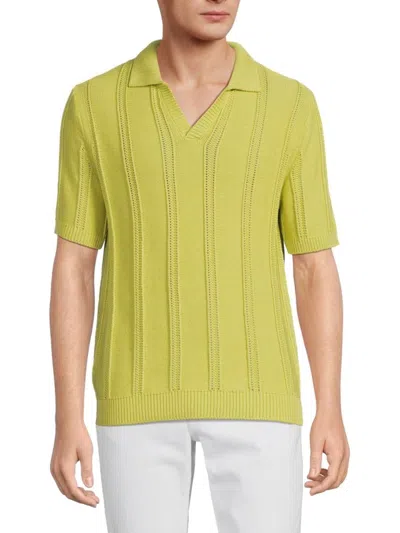 Truth By Republic Men's Johnny Collar Striped Sweater Polo In Olive Oil