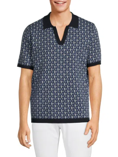 Truth By Republic Men's Print Johnny Collar Polo In Navy Combo