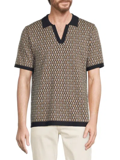 Truth By Republic Men's Print Johnny Collar Polo In Neutral Combo