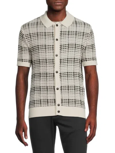 Truth By Republic Men's Pattern Short Sleeve Polo Cardigan In Black Grey