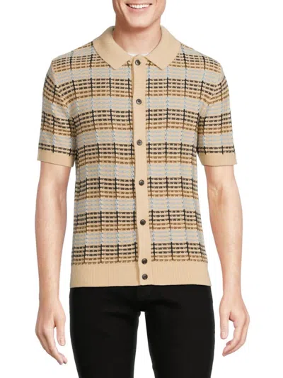 Truth By Republic Men's Pattern Short Sleeve Polo Cardigan In Sand