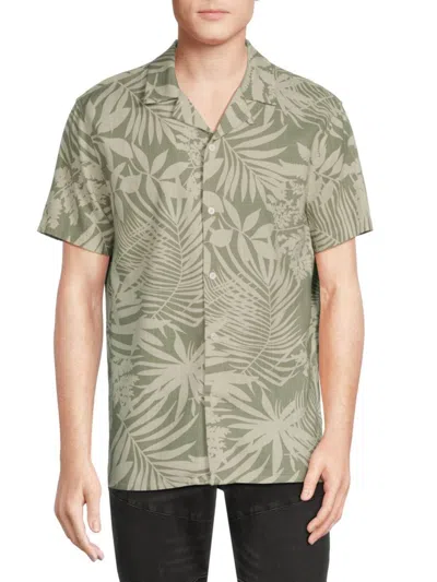 Truth By Republic Men's Tropical Linen Blend Camp Shirt In Green Multi