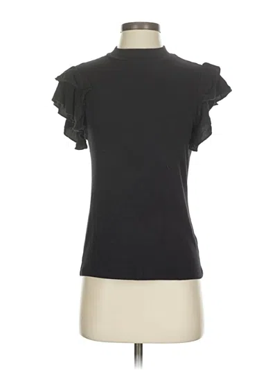Pre-owned Truth By Republic Short Sleeve Top Black Ruffles Neckline Tops
