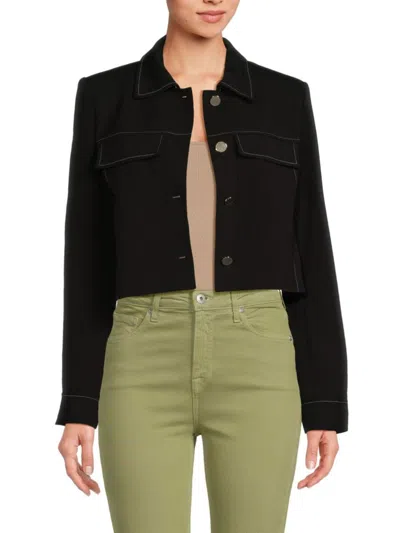 Truth By Republic Women's Contrast Stitch Cropped Jacket In Black