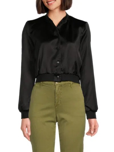 Truth By Republic Women's Satin Cropped Shirt Style Bomber Jacket In Black